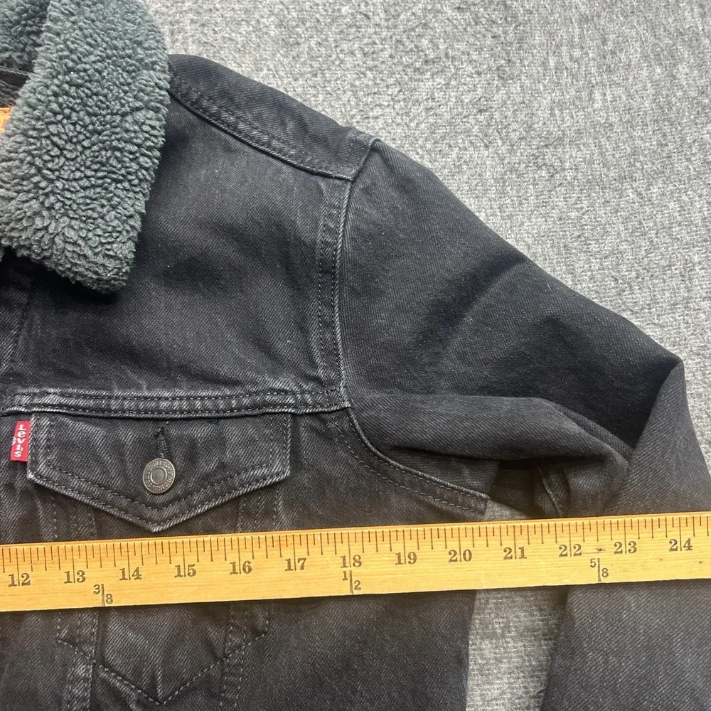 Levis Trucker Jacket Small Mens Sherpa Lined Cotton Denim Button Up‎ Coat Black